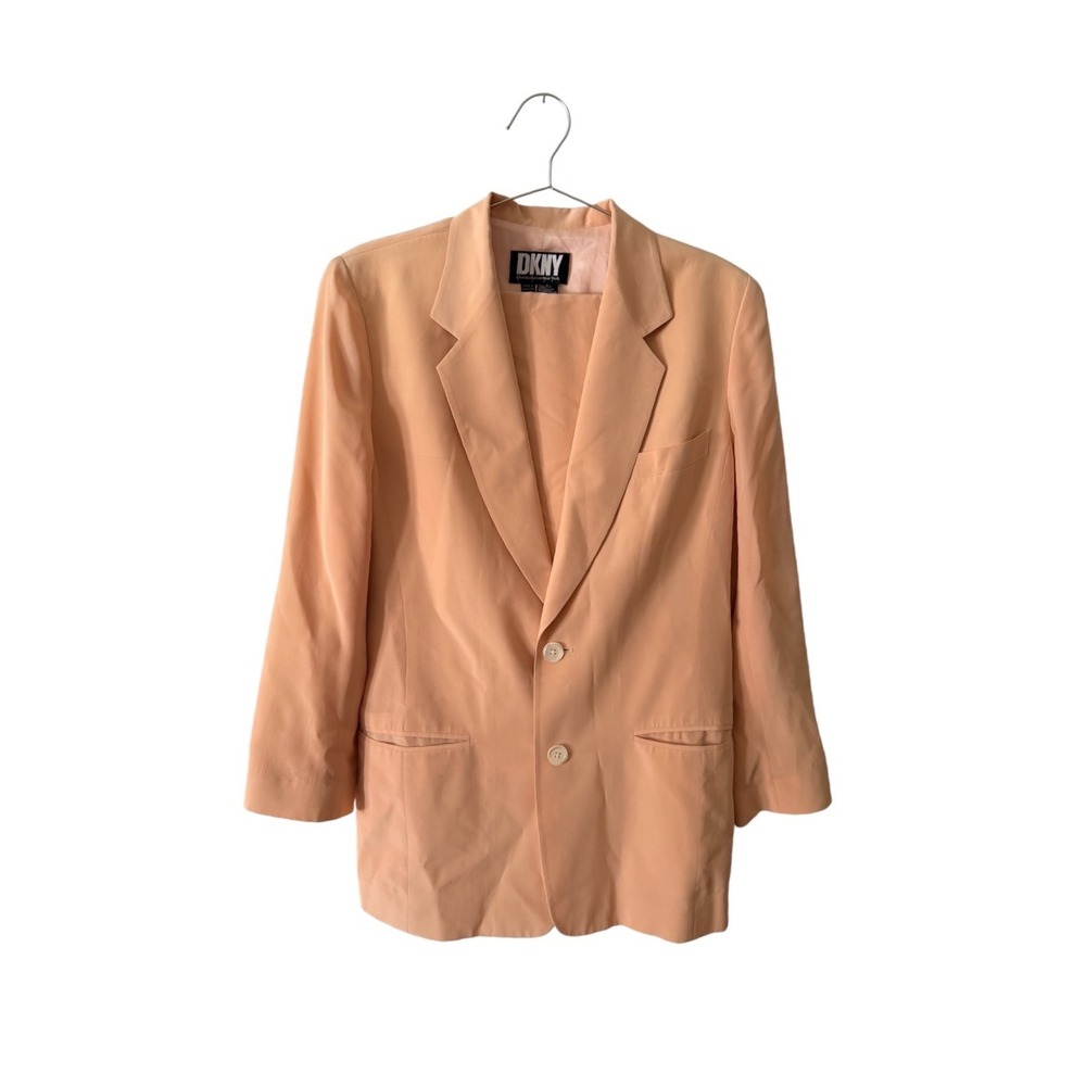 VTG DKNY Donna Karan 100% Silk Blazer Pants Suit Set Peach 8 Career Minimalist